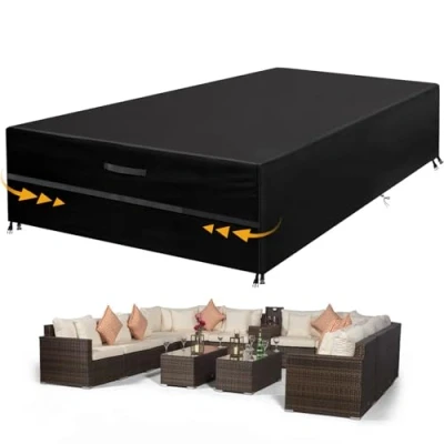 Abbildung von GARPROVM Gartenmöbel Abdeckung Wasserdicht, 350x260x90cm Abdeckplane Staubdicht Oxford Gewebe, Outdoor Sofa Tisch Möbelsets Abdeckhaube Schutzhülle für Loungemöbel