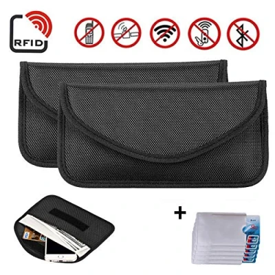 Abbildung von Newseego 2xTasche für RFID Signal 5xGRATIS Kreditkarteninhaber Faraday Diebstahlschutztasche Pocket Key Fob Blocking Auto,Faraday Schlüsselanhänger (Schwarz)