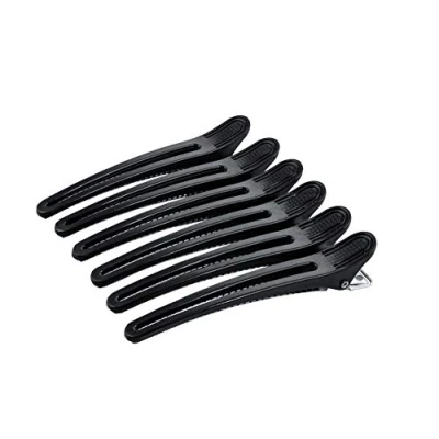 Abbildung von PONIK&#039;S PROFESSIONAL Haarspangen aus Metall und Kunsstoff, Haarclips für Friseur, zum Frisieren Haarklipse, Haarklammern, Clips fürs Haar 6 Stück, schwarz, 10 cm