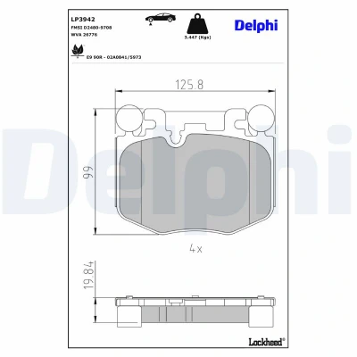 Abbildung von DELPHI LP3942 Bremsbelagsatz für Verschleißwarnanzeige vorbereitet BMW: 3 Touring, X5, X6