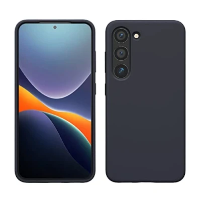 Abbildung von kwmobile Hülle kompatibel mit Samsung Galaxy S23 dünnes Silikon Handy Case stoßfeste Handyhülle weiche Oberfläche Kabelloses Laden Heidelbeerblau