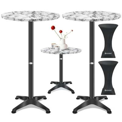 Abbildung von KESSER® 2in1 Stehtisch Bistrotisch 2er Set Aluminium Edelstahlplatte höhenverstellbar 70cm / 115cm Partytisch Tisch Ø 80cm In &amp; Outdoor Empfangstisch Marmor