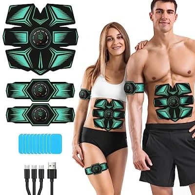 Abbildung von EMS Bauchtrainer Trainingsgerät, Elektrische Muskelstimulation， USB Wiederaufladbar Bauchmuskeln Stimulationsgerät 8 Modi &amp; 19 Intensitäten für Bauch, Arm, Hips, Bein, Männer Frauen (mintgrün)