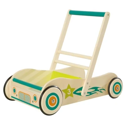 Abbildung von roba® Lauflernwagen Spiel und Lauflernhilfe Rennfahrer, aus Holz mit Bremse
