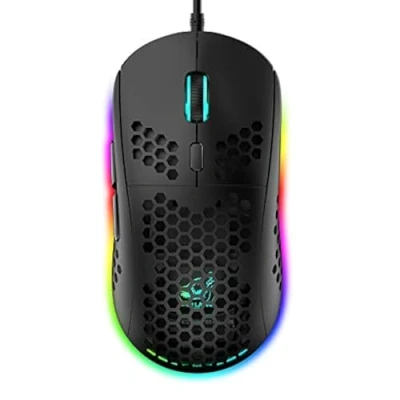 Abbildung von RGB Bienenwabe Leicht Gaming Maus, 6 Programmierbare Tasten, Hintergrundbeleuchtungsmodi und 6400 DPI Einstellbar, USB Kabel, Plug &amp; Play, Kompatibel mit Windows, Mac, Laptop, PS4, XBox Schwarz