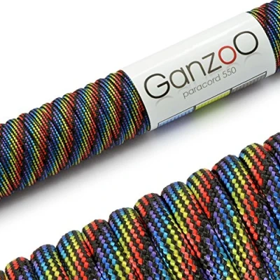 Abbildung von Ganzoo Paracord 550 Seil, Nylon Polyester, 4mm, Typ 3, 30 Meter, 7 Kernstränge, Outdoor Schnur, Allzweck Hundehalsband, Hundeleine, Armband knüpfen, Camping, Survival Regenbogen dunkel