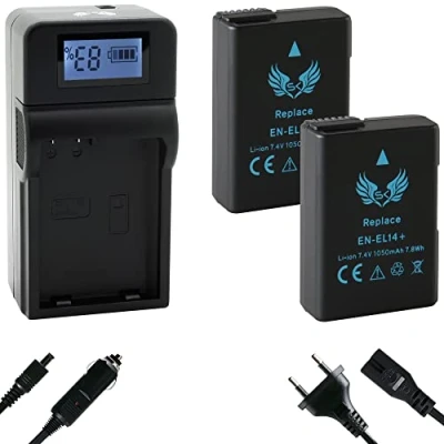 Abbildung von 2X SK Akku Ersatz für Nikon EN EL14 [1050mAh] + Speed Charger EL14A D3100 D3400 D3500 D5100 D5500 D5600 DF // CoolPix P7100 P7700 P7800