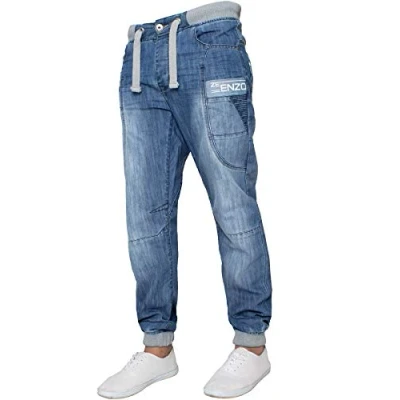 Abbildung von Enzo Herren Jogginghose, Denim, mit Bündchen, Twill Hose, Blau, 44W / 32L