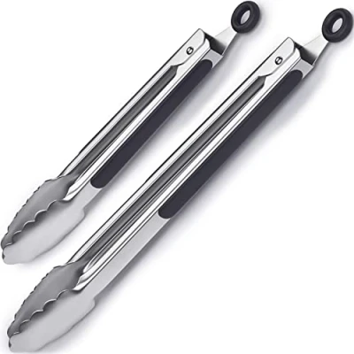 Abbildung von iNeibo Grillzange Edelstahl Hochwertige Küchenzange Mit Hitzebeständigem Silikongriff Und Sicherm Verschlusssystem 2er Set Zange Küche (23cm/31cm)