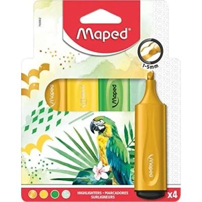 Abbildung von Maped extra weiche, flexible Textmarker FLUO PEPS THEMEN x4 perfektes Markier Ergebnis, auch auf unebenen Oberflächen Clip an der Kappe 3 verschiedene Themen: Ocean, Tropical, Sunset, bunt