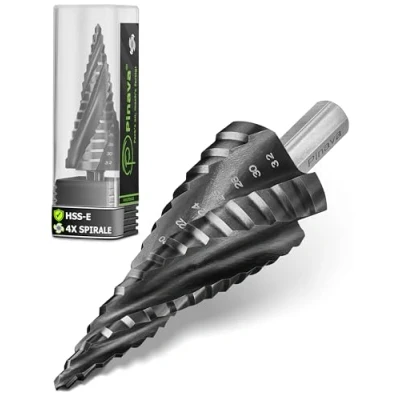 Abbildung von Pinava® Stufenbohrer HSS Cobalt Pro 4XSPIRAL [Schneller, Präziser, Langlebiger] Ø 4 32mm Profi Kegelbohrer für Edelstahl, Metall, Holz, Kunststoff Blech Schälbohrer Extrem Scharfer Edelstahlbohrer