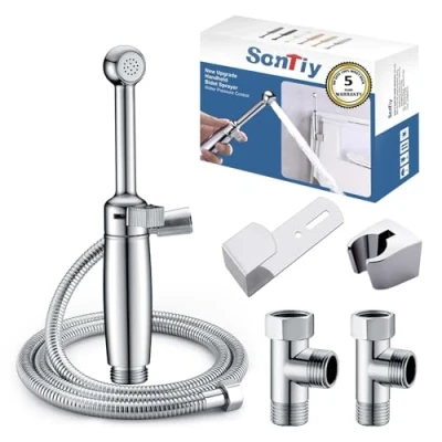 Abbildung von Messing Bidet Handbrause Set, SonTiy Toilette Bad Aufsatz Waschen Duschkopf mit Einstellbarem Druck &amp;Halterung, Schlauch Chrom Armaturen für WC, Persönliche Hygiene&amp;Windelreinigung