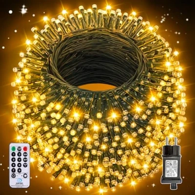 Abbildung von Auriostar Lichterkette Außen 60M 600LEDs Weihnachtsbaum Innen mit Fernbedienung Timer, 8 Modi IP44 Wasserdicht Strom Weihnachtsbeleuchtung für Weihnachten Garten Party Deko