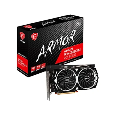 Abbildung von MSI Radeon RX 6600 ARMOR 8G V1 Gaming Grafikkarte AMD 6600, GPU 2044/2491 MHz, 8000MB DDR6 Speicher