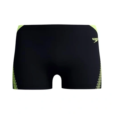 Abbildung von Speedo Hyperboom Splice Aquashort Swimming Trunks Quick Drying Training Fitness Chlorine Resistant für Herren, Black/Hyper Yellow, 36