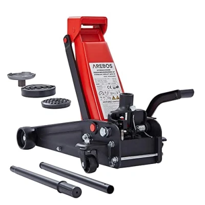 Abbildung von Arebos Rangierwagenheber 3t Hydraulischer Wagenheber max. Hubhöhe 130 508 mm 2x Gummiauflagen, mit Fußpedal