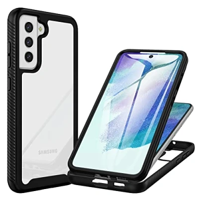 Abbildung von CENHUFO Hülle für Samsung Galaxy S21 FE 5G/4G, 360 Grad Schutzhülle mit Eingebautem Displayschutz Stoßfest Panzerhülle Bumper Cover Case komplett Handyhülle 5G4G Schwarz