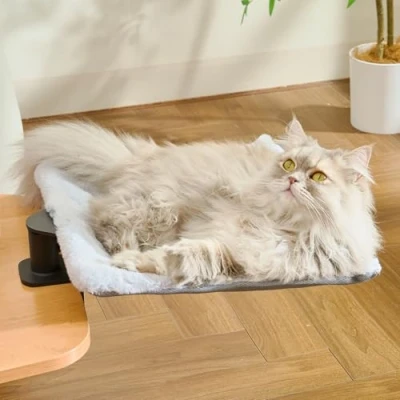 Abbildung von CATISM Hängebett für Katzen 360 drehendes Schreibtisch Katzenbett Katzenliege Katzenhängematte katzenkorb zum schlafen Hängematte Bett 35x35cm bis 20 kg
