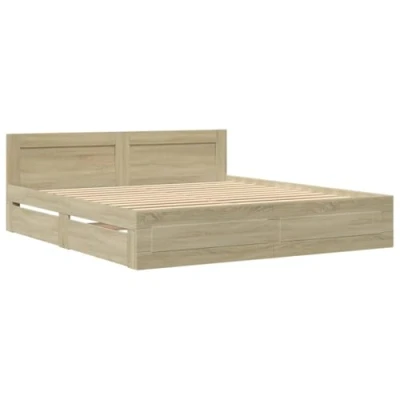 Abbildung von vidaXL Bettgestell, Bettrahmen mit Lattenrost, Bett Gästebett Kopfteil, Doppelbett Schlafzimmerbett Schlafzimmermöbel, Sonoma Eiche 180x200cm