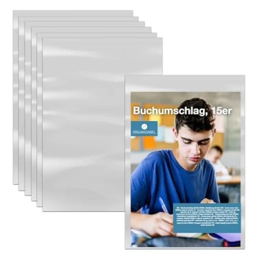 Abbildung von 45x Buchhülle &amp; Umschlag, DIN A4 Buchumschlag durchsichtig klar für Bücher, Hefte und Schulmaterial Buchhülle, Buchschoner Hefthülle