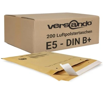 Abbildung von versando 200x E5 Luftpolsterumschläge Innenmaß 220 x 265 mm Außenmaß 240 275 braun/goldgelb für DIN B5 / B+