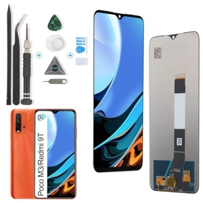 Abbildung von RongZy Display für Xiaomi Poco M3/Redmi 9T M2010J19CG M2010J19CI LCD Bildschirmersatz Digitizer Touchscreen Montiert Ersatz mit Werkzeugen(Schwarz)