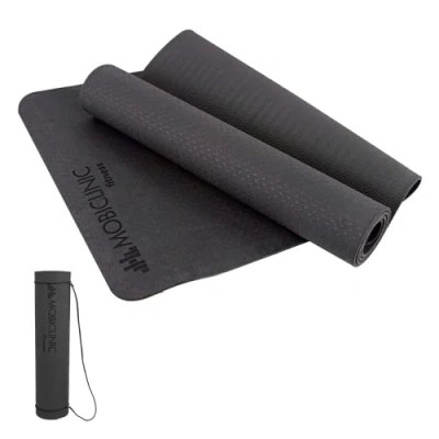 Abbildung von Mobiclinic®, Yogamatte, Inklusive Trageriemen, 6mm dick, Europäische Marke, Rutschfest, Abwaschbar, Wasserdicht, Fitness, Sport, Flexibel, TPE, Farbe Schwarz