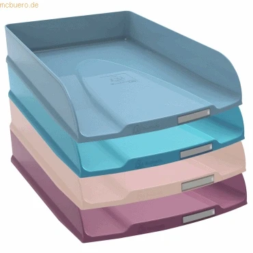 Abbildung von Exacompta 111606SETD 4er Pack Briefablage Combo STYLI Skandi aus Recycling Kunststoff DIN A4+. Ideale Briefkörbe für Ihre Organisation. Stapelbare Ablagekörbe Blauer Engel farbig Sortiert