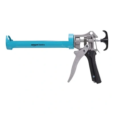Abbildung von Amazon Basics Robuste Kartuschen pistole, 310 ml, Kraftübersetzungsverhältnis von 12:1, Aluminium Griff mit Kunststoffstützgriff, Blau/Grau