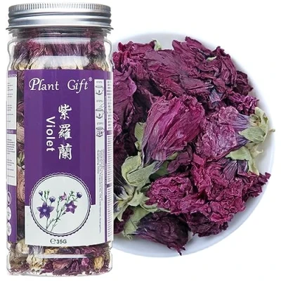 Abbildung von Plant Gift Dried Violets 35g/1.23oz 紫罗兰 getrocknete Veilchen, violettes Blume, süßer Tee. Essbare Blumen, Blatttee, natürliche Nahrungsfärbung