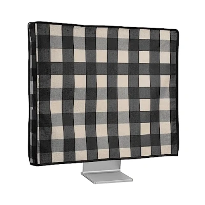Abbildung von kwmobile Leinen Hülle kompatibel mit 20 22&quot; Monitor Schutzhülle Staubschutz Abdeckhaube für PC Bildschirm Computer Screen Cover Staubhaube Haube Karo Streifen