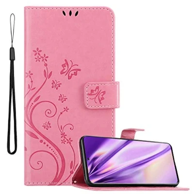 Abbildung von Cadorabo Hülle kompatibel mit Samsung Galaxy S20 Blumen Design aus Premium Kunst Leder Flip Klappbare Stoßfeste Magnetische [Standfunktion] [Kartenfächern] Cover für Tasche in Rosa