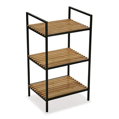 Abbildung von Versa Willow Möbel für das Bad, Organisationsregal mit 3 Fächern, Maßnahmen (H x L B) 70 32,5 39 cm, Bambus und Metall, Farbe: Schwarz