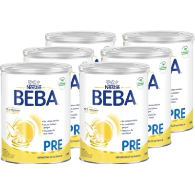 Abbildung von BEBA PRE Anfangsmilch von Geburt an, Babynahrung mit DHA, nur Laktose, ohne Palmöl, 6er Pack (6 x 800g)