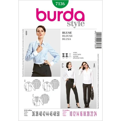 Abbildung von burdastyle Burda Schnittmuster 7136 Hemdbluse Plastron mit F?ltchen Gr. 36 50