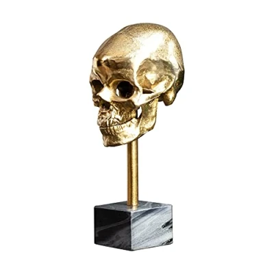 Abbildung von Riess Ambiente Elegante Skulptur Skull 35cm Gold Totenkopf mit Marmorfuß Wohnaccessoire Dekoschädel Deko