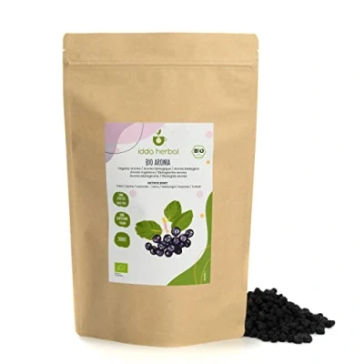 Abbildung von BIO Aroniabeeren getrocknet (500g), Ganze ungesüßte Aronia Beeren aus biologischem Anbau, 100% Natürlich und rein, Verzehrfertiger Fruchtsnack, Vegan