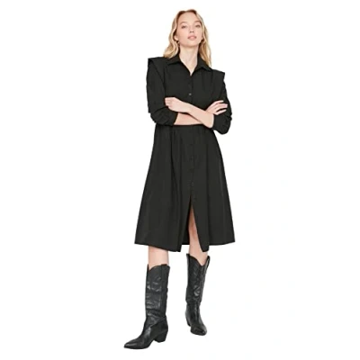 Abbildung von Trendyol Damen Woman Petite Mini Ruffle Hem Crew Neck Woven Dress Kleid, Schwarz, 36 EU