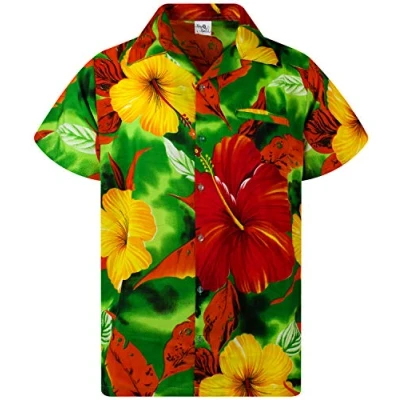 Abbildung von King Kameha Funky Hawaii Hemd, Herren, Kurzarm, Big Flower, Grün, XS