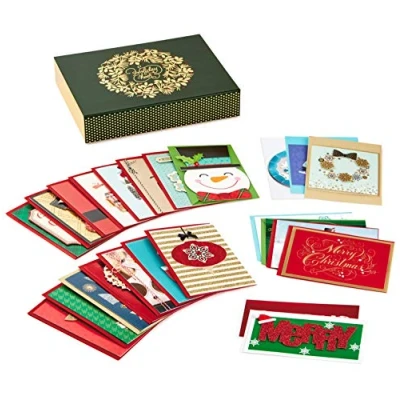 Abbildung von Hallmark Verschiedene handgefertigte Weihnachtskarten in Box (Set mit 24 hochwertigen Urlaubsgrußkarten und Umschlägen)