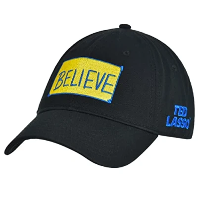 Abbildung von Concept One Unisex Ted Lasso Dad Hut, Believe Print Baumwolle, verstellbare gebogener Krempe Baseballkappe, Schwarz, Einheitsgröße