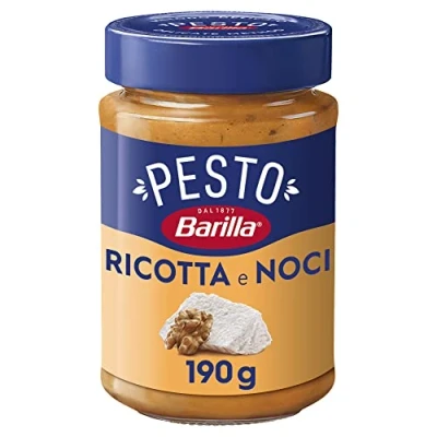 Abbildung von Barilla Pesto Ricotta e Noci 12x190g Glutenfreie Italienische Pasta Sauce mit cremigem Ricotta, Walnüssen und Grana Padano, Nudel Soße, rotes