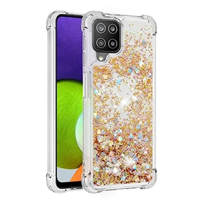 Abbildung von KBIKO zxl Handyhülle Samsung Galaxy A22 4G Glitzer, Hülle M32, Flüssig Treibsand Mädchen Frauen Glitter Quicksand Weich TPU Bumper Silikon Schutzhülle für 4G.Gold YBL