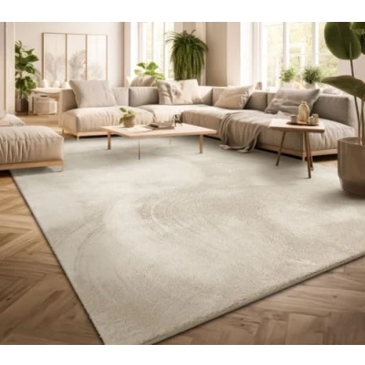 Abbildung von TT Home Teppich Wohnzimmer Kurzflor Anti Rutsch Rückseite Einfarbiges Design Waschbar, Farbe: Creme, Größe:120x170 cm