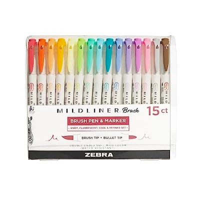 Abbildung von Zebra Pen Mildliner Doppelter Ended Meißelspitze Stift &amp; Marker mit feiner Spitze 15 pk sortierte Farben