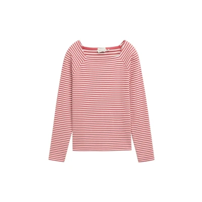 Abbildung von TOM Tailor MIT Streifenmuster Langarmshirt, Damen, Größe: Large, Berry red regular stripe