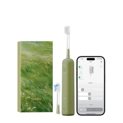 Abbildung von Laifen Wave Spezial Elektrische Zahnbürste, Oszillation &amp; Vibration Schallzahnbürste für Erwachsene mit App, 2 Bürstenköpfe (Grün)