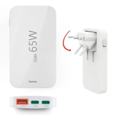 Abbildung von Hama Schnellladegerät, 2X USB C, 1x A, flaches Mini Ladegerät, PD, 65 W, weiß