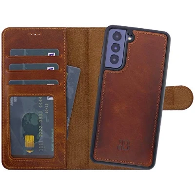 Abbildung von Burkley 2 in 1 Leder Handytasche für Samsung Galaxy S21+ Abnehmbares Back Cover, 360 Schutz, RFID Blocker Kompatibel mit S21 Plus