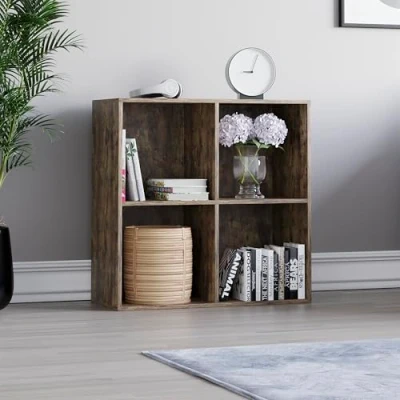 Abbildung von Vida Designs Durham Cube Bücherregal, Aufbewahrung, Organizer, Wohnzimmer, Heimbüro, Möbel (4 Würfel, dunkles Holz)